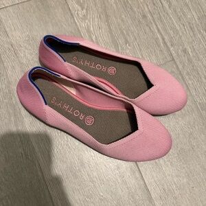 Rothy's Vibrant Pink Flats with Blue Accents